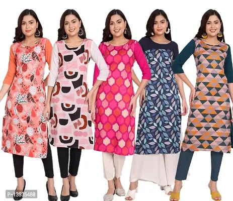 Classic Crepe Printed Kurtis for Women, Pack of 5