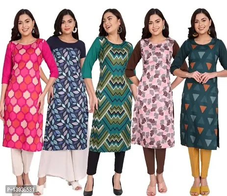 Classic Crepe Printed Kurtis for Women, Pack of 5