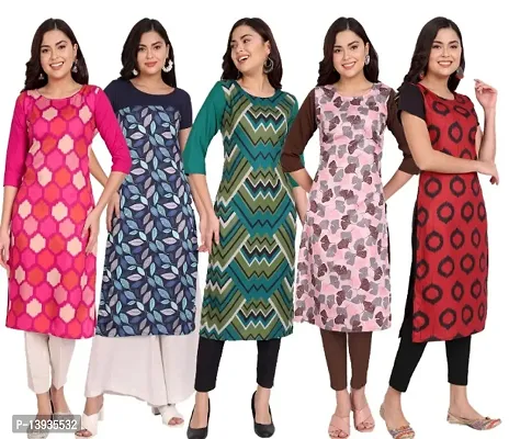 Classic Crepe Printed Kurtis for Women, Pack of 5