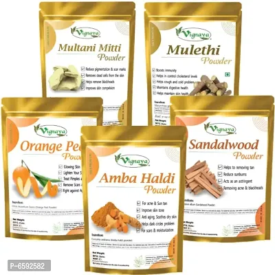 Viganya 100% Natural Chandan (50g), Orange Peel (50g), Amba Haldi (50g), Mulethi (50g), Multani Mitti (100g) Powder for Face Pack-thumb0