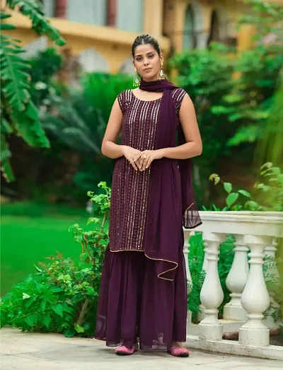 Beautiful Rayon Self Design Sleeveless Kurta Pant With Dupatta For Women