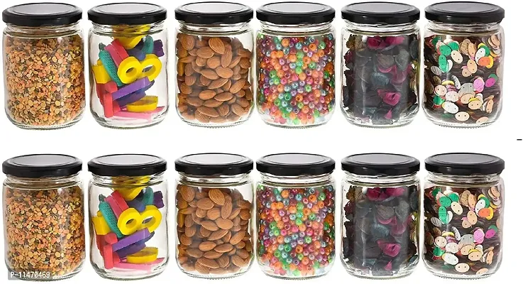 Glass Jar 500ML Container With Blk Lid Pack Of 12