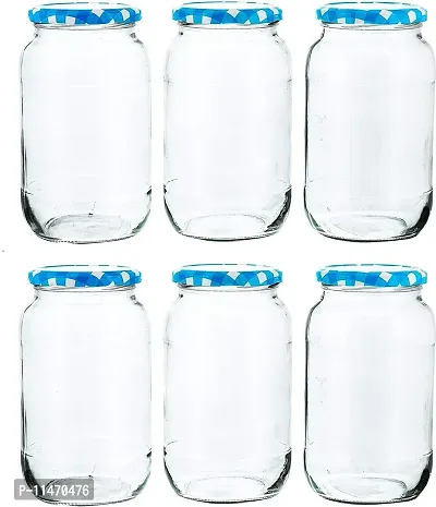 Beautiful Glass Jar Blue Check Pack Of 6