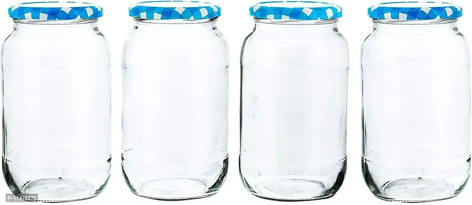 Glass Jar Blue Check Lid 1Kg Pack Of 4
