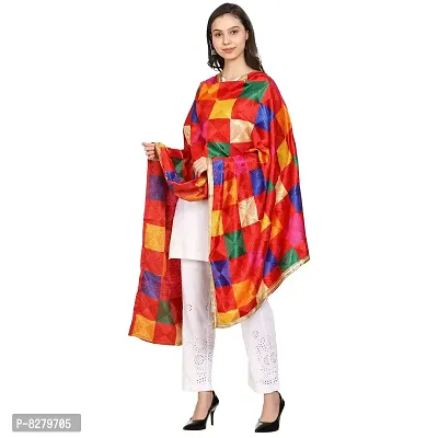 SWI WITH LABEL Women's Embroidered Phulkari Chiffon Dupatta-thumb3