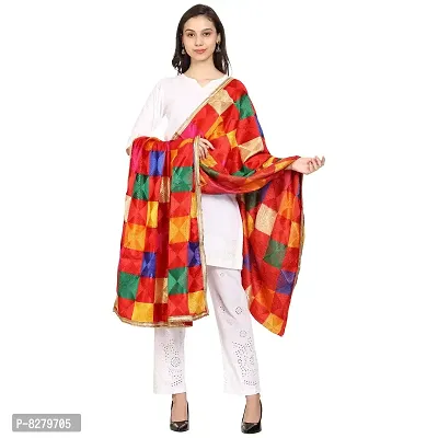 SWI WITH LABEL Women's Embroidered Phulkari Chiffon Dupatta-thumb4