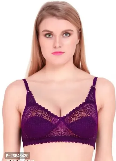 Stylish Purple Cotton Lace Non Padded Bras For Women-thumb0