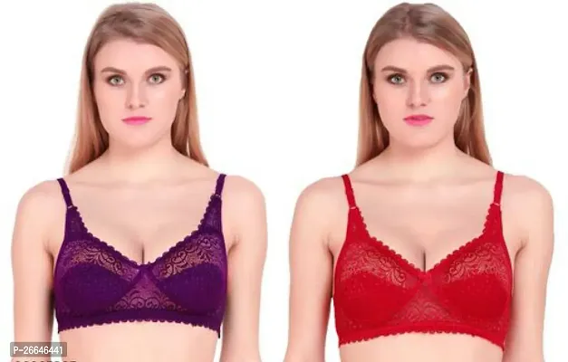 Stylish Multicoloured Cotton Lace Non Padded Bras For Women