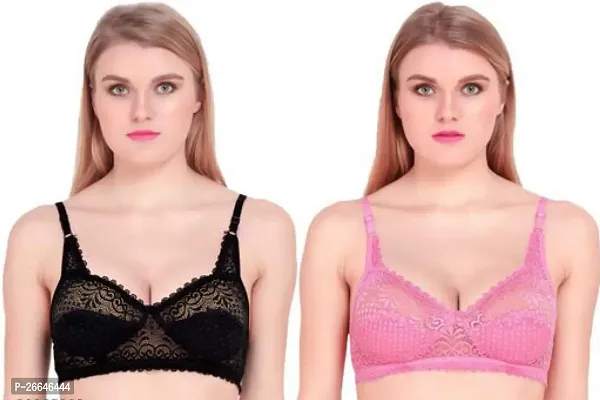 Stylish Multicoloured Cotton Lace Non Padded Bras For Women