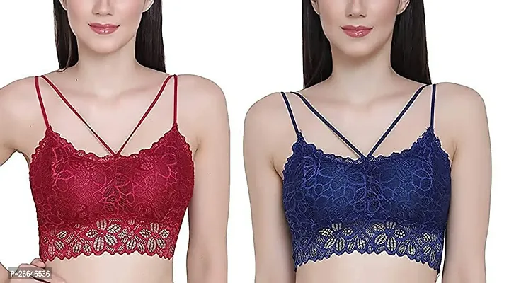 Stylish Multicoloured Net Lace Non Padded Bras For Women