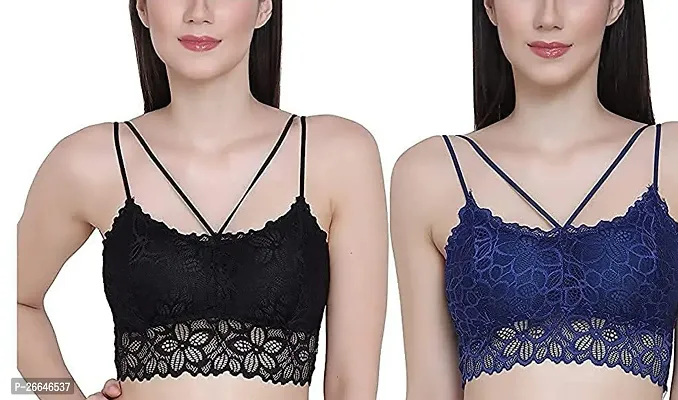 Stylish Multicoloured Net Lace Non Padded Bras For Women-thumb0