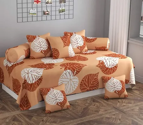 Glace Cotton 8 Pieces Diwan Set with Single bedsheet, 5 Cushions Covers and 2 Bolster Covers