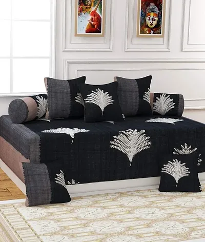 Glace Cotton 8 Pieces Diwan Set with Single bedsheet, 5 Cushions Covers and 2 Bolster Covers