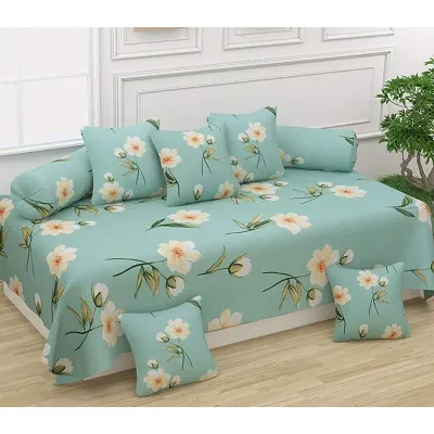 Glace Cotton 8 Pieces Diwan Set with Single bedsheet, 5 Cushions Covers and 2 Bolster Covers