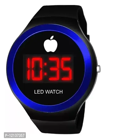 LED Watch Black Silicone Belt Waterproof Digital Watch Sports Round Black Apple Shape Dial Latest LED Digital Watch - For Men-thumb0