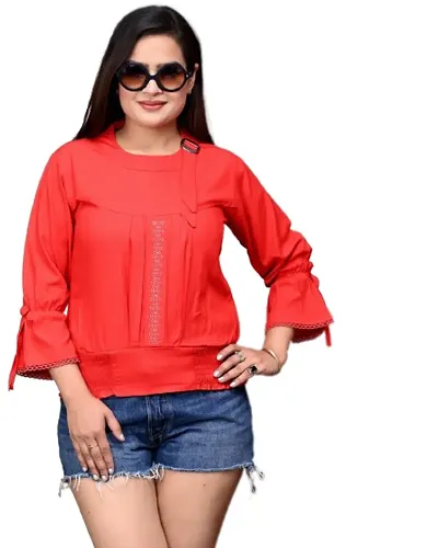 Elegant Red Polyester Top For Women