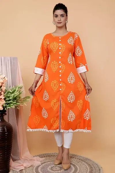 FRONT-SLIT ALINE BLOCK-PRINTED KURTIS