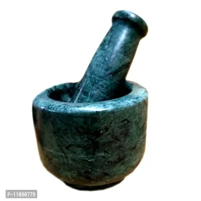 Gr8 INDIA Mortar and Pestle set , Kharad , Spice masher , Spice Mixer , Spice Grinder Masher - 3 Inches -From Banks of Holy Narmada River - Spice Grinder Masher Made of Green Marble