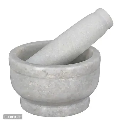 B E Craft ,Mortar And Pestle Set, kharad, masher Spice Mixer/Okhli and musle/Kharal For Kitchen 5 inches,White Color-thumb0