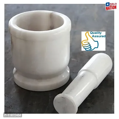 Gr8 INDIA Mortar and Pestle Set ,Okhli, Kundi , Kharad , Spice Mixer , Spice Masher - 4 Inches - From Banks of Holy Narmada River White Marble