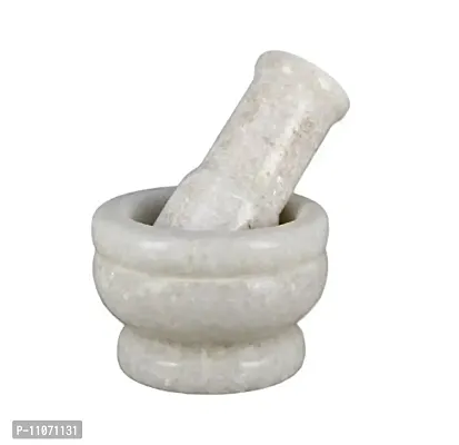 GUNEE White Rajasthan Marble Imam Dasta, Mortar and Pestle Set, Ohkli Musal, Kharal -2.5 x 2 Inch Mortar with 3 x 1 Inch Pestle-thumb0