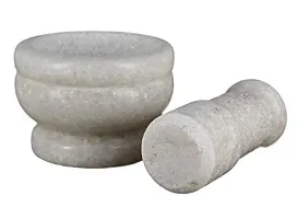 GUNEE White Rajasthan Marble Imam Dasta, Mortar and Pestle Set, Ohkli Musal, Kharal -2.5 x 2 Inch Mortar with 3 x 1 Inch Pestle-thumb1