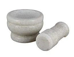 GUNEE White Rajasthan Marble Imam Dasta, Mortar and Pestle Set, Ohkli Musal, Kharal -2.5 x 2 Inch Mortar with 3 x 1 Inch Pestle-thumb3