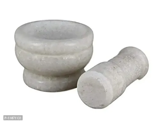 GUNEE White Rajasthan Marble Imam Dasta, Mortar and Pestle Set, Ohkli Musal, Kharal -2.5 x 2 Inch Mortar with 3 x 1 Inch Pestle-thumb4