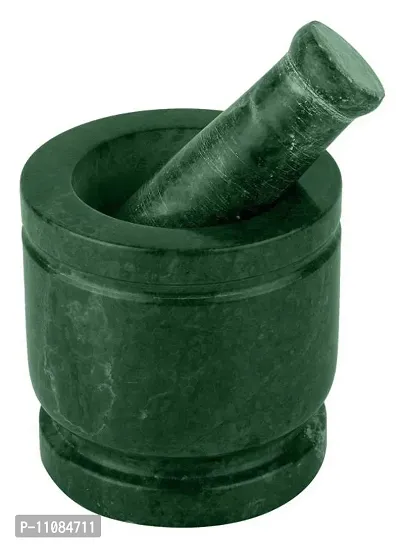 GUNEE Green Rajasthan Marble Imam Dasta, Mortar and Pestle Set, Ohkli Musal, Kharal Best for Ginger, Garlic and Whole Spices Crushing -3 inch