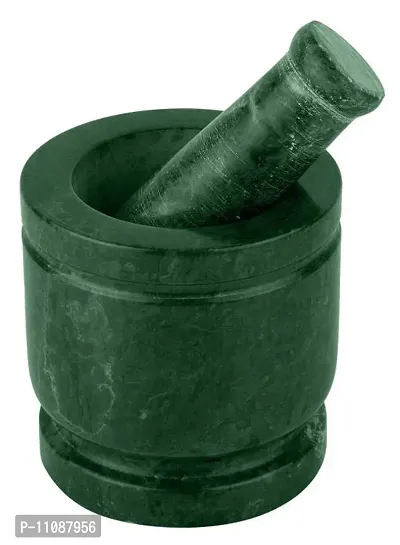 DECORVAIZ Green Marble Imam Dasta/Mortar and Pestle Set/Ohkli Musal/Kharal- 3 Inches