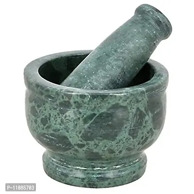 CRAFT WORLD Handicraft and Marbles Granite Glass Mortar Pestle Chopper Set for Home Use (4.5-inch, Green)