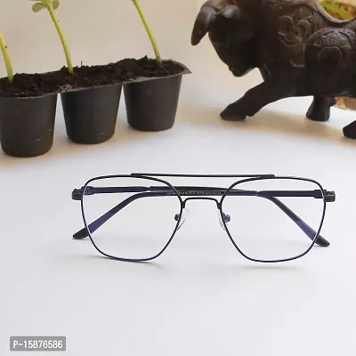 Nitshwet | Square Blue Cut Computer Glasses Metal Eye Frame | Zero Power, Anti Glare  Blue Ray Cut For Men  Women-thumb2