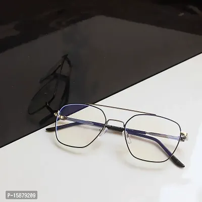 Nitshwet | Square Blue Cut Computer Glasses Metal Eye Frame | Zero Power, Anti Glare  Blue Ray Cut For Men  Women-thumb4