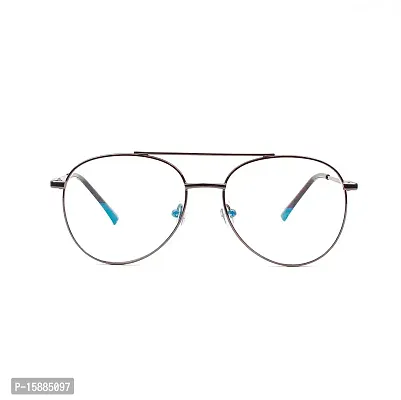 Nitshwet | Round Blue Cut Computer Glasses Metal Eye Frame | Zero Power, Anti Glare  Blue Ray Cut For Men  Women-thumb0
