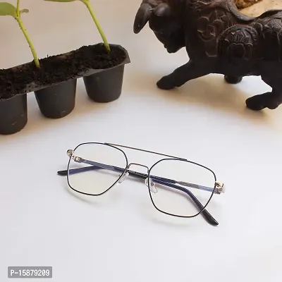 Nitshwet | Square Blue Cut Computer Glasses Metal Eye Frame | Zero Power, Anti Glare  Blue Ray Cut For Men  Women-thumb2