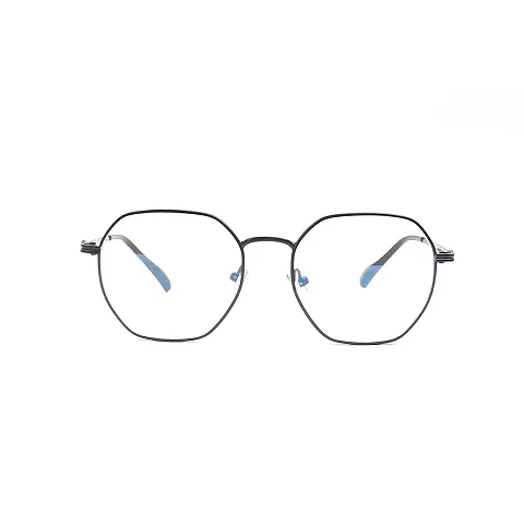 Nitshwet | Hexagonal Blue Cut Computer Glasses Metal Eye Frame | Zero Power, Anti Glare  Blue Ray Cut For Men  Women