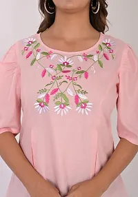 Armiya Women's Casual Puff Sleeve Embroidered Tops  Tunics for Girls - Baby Pink-thumb1