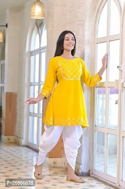 Attractive Yellow Viscose Rayon Kurti With Dhoti Pant For Women-thumb3