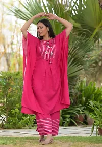 Attractive Pink Viscose Rayon Kaftan Kurti With Pant For Women-thumb2