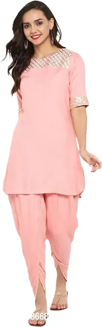 Attractive Pink Viscose Rayon Kurti With Dhoti Pant For Women-thumb0
