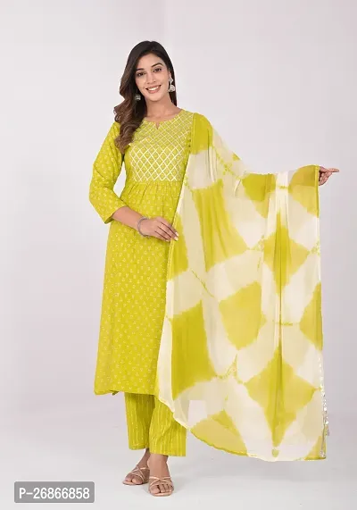 Attractive Yellow Viscose Rayon Kurta Pant With Dupatta Set For Women