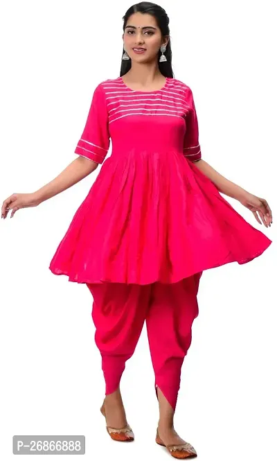 Attractive Pink Viscose Rayon Kurti With Dhoti Pant For Women