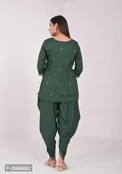 Attractive Green Viscose Rayon Kurti With Dhoti Pant For Women-thumb2