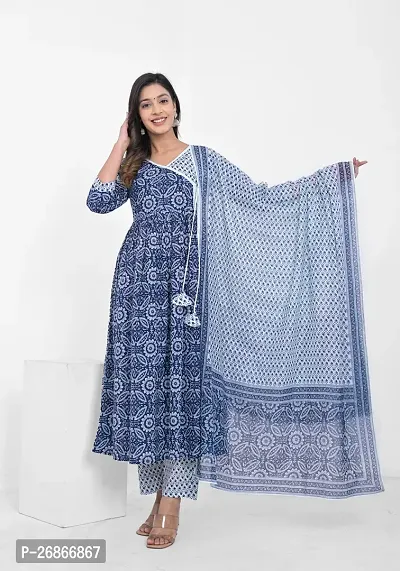 Attractive Blue Viscose Rayon Kurta Pant With Dupatta Set For Women