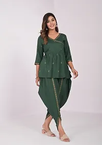 Attractive Green Viscose Rayon Kurti With Dhoti Pant For Women-thumb2