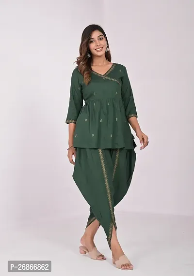Attractive Green Viscose Rayon Kurti With Dhoti Pant For Women-thumb3
