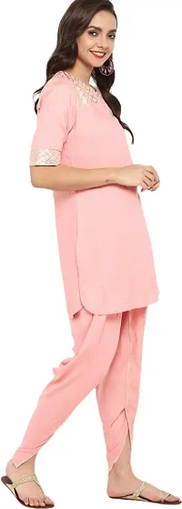 Attractive Pink Viscose Rayon Kurti With Dhoti Pant For Women-thumb1