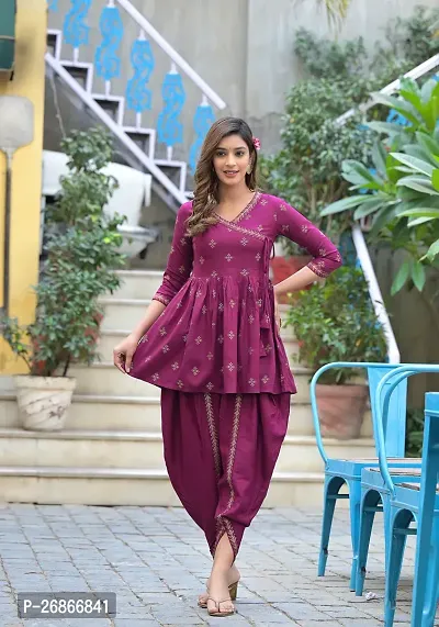 Attractive Purple Viscose Rayon Kurti With Dhoti Pant For Women