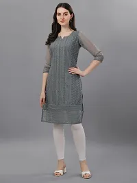 Women's Fabulous Georgette Embroidery Chikan Kari Kurtis/Kurta-thumb1