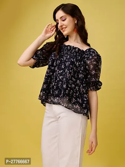 Women Floral Print Relaxed Fit Square-Neck Top-thumb3